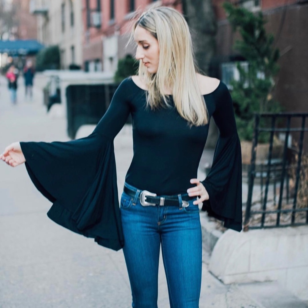 Free People Black Bell Sleeve Top